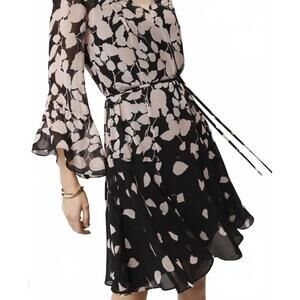 White House Black Market Women's Midi Dress Size S Black and Beige Floral Sz S